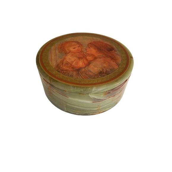 Vintage Edna Hibel Gallery Onyx Trinket Jewelry Box With Lid Mother And Child - Picture 2 of 6